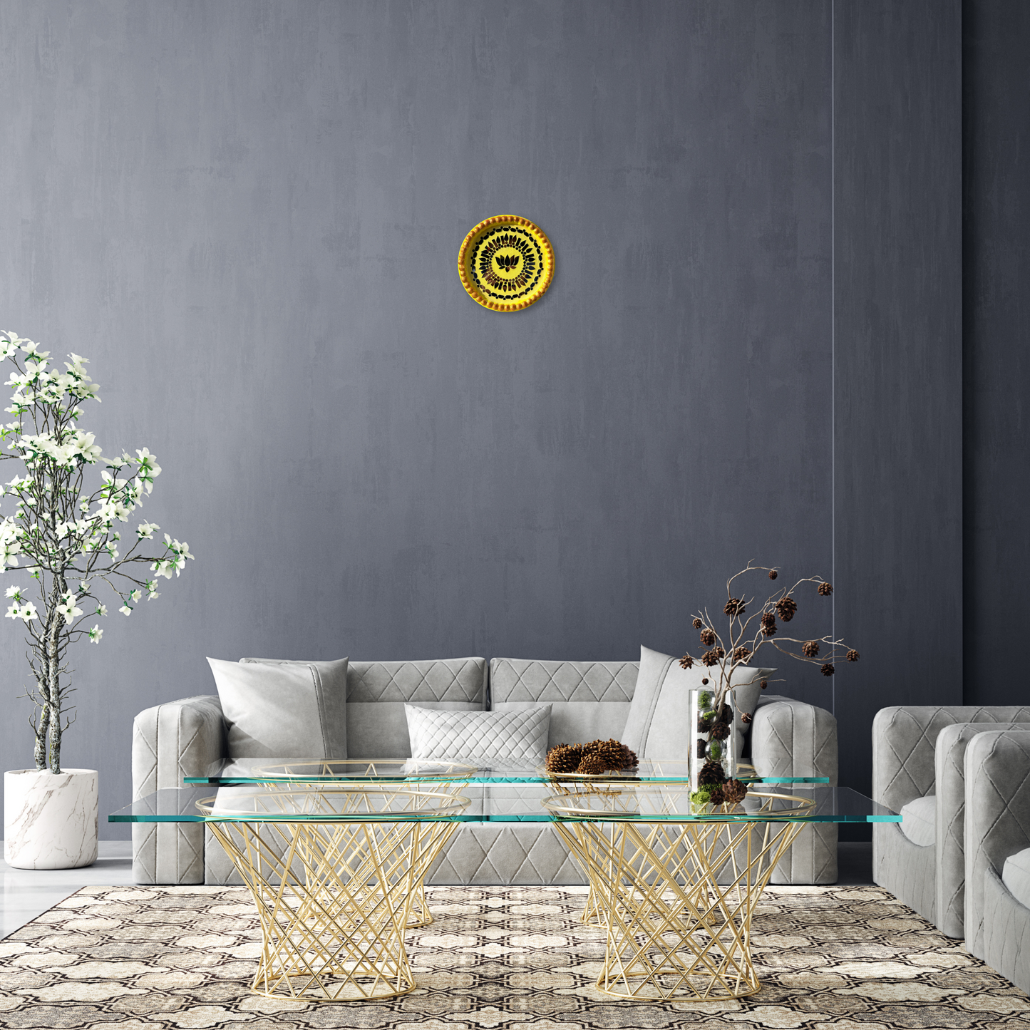 Lippan Lotus/Kamal Mirror Mandala - Yellow - Circle 9" Inch Wall Art