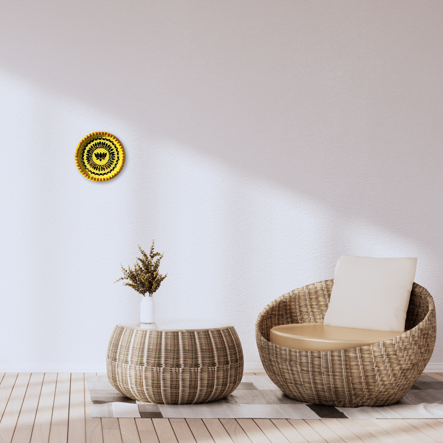 Lippan Lotus/Kamal Mirror Mandala - Yellow - Circle 9" Inch Wall Art