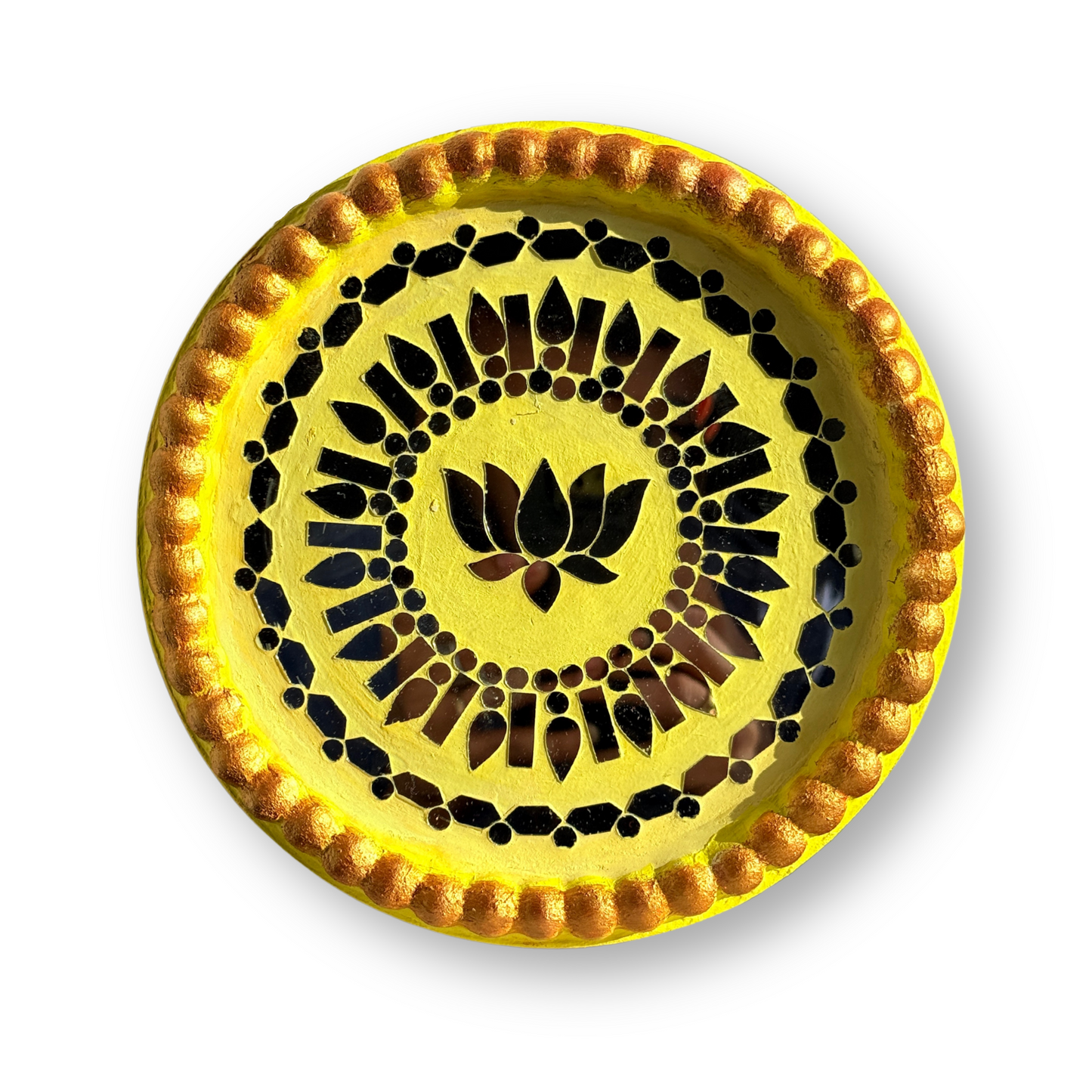 Lippan Lotus/Kamal Mirror Mandala - Yellow - Circle 9" Inch Wall Art
