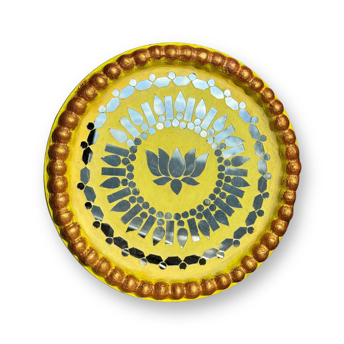 Lippan Lotus/Kamal Mirror Mandala - Yellow - Circle 9" Inch Wall Art