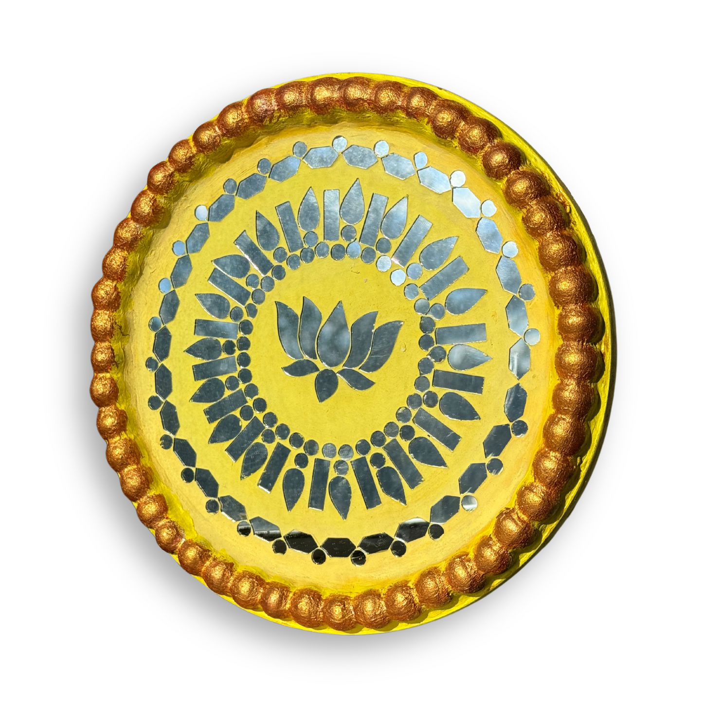 Lippan Lotus/Kamal Mirror Mandala - Yellow - Circle 9" Inch Wall Art