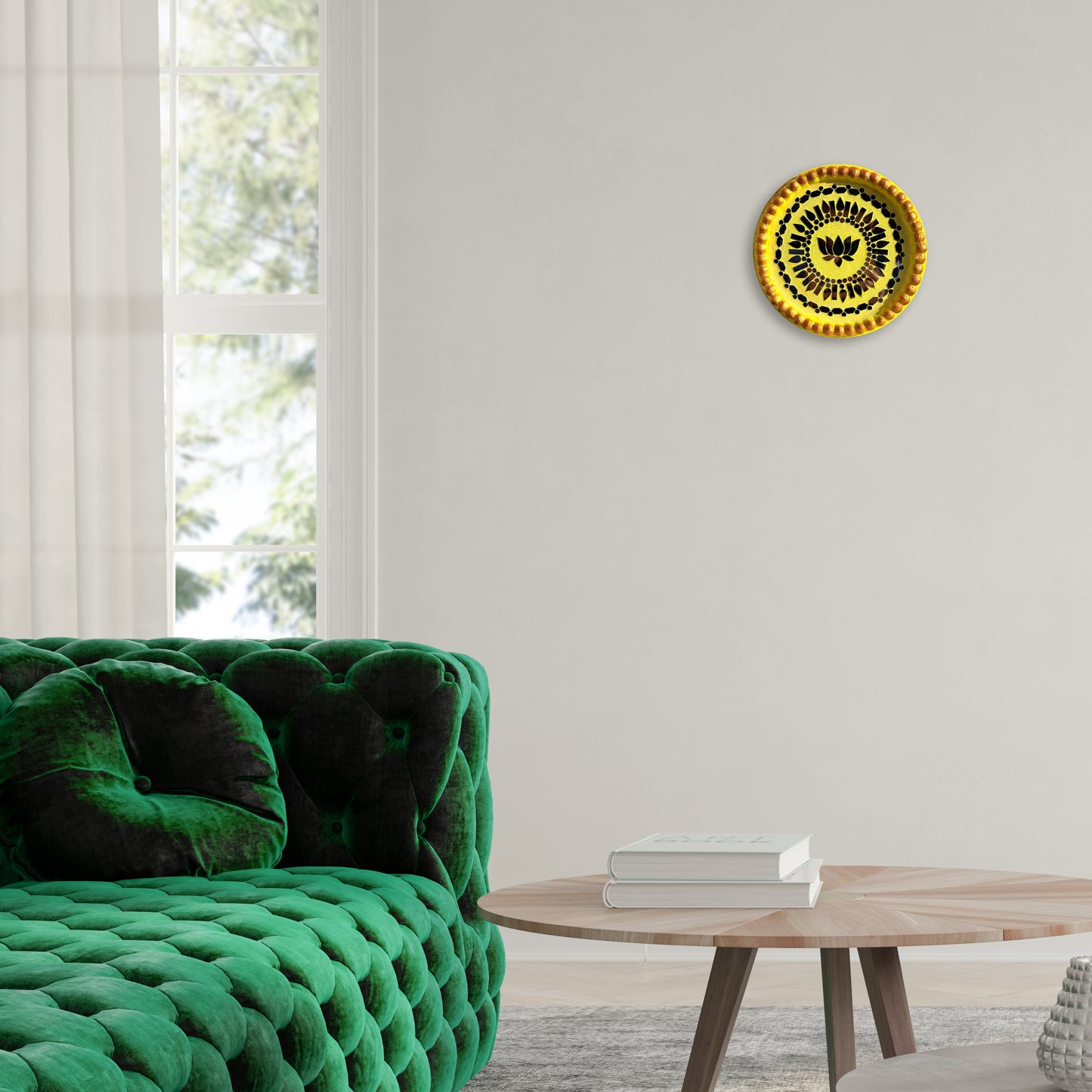 Lippan Lotus/Kamal Mirror Mandala - Yellow - Circle 9" Inch Wall Art