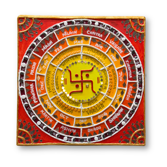 Hindu Calander Months_Seasons Names_ Indian TimeKeeping Chart 12x12" - Lippan Wall Art